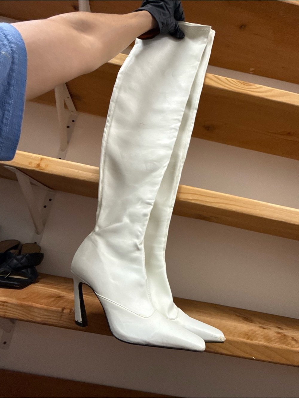 Zara White Over-the-Knee Pointed Toe Stiletto Boots